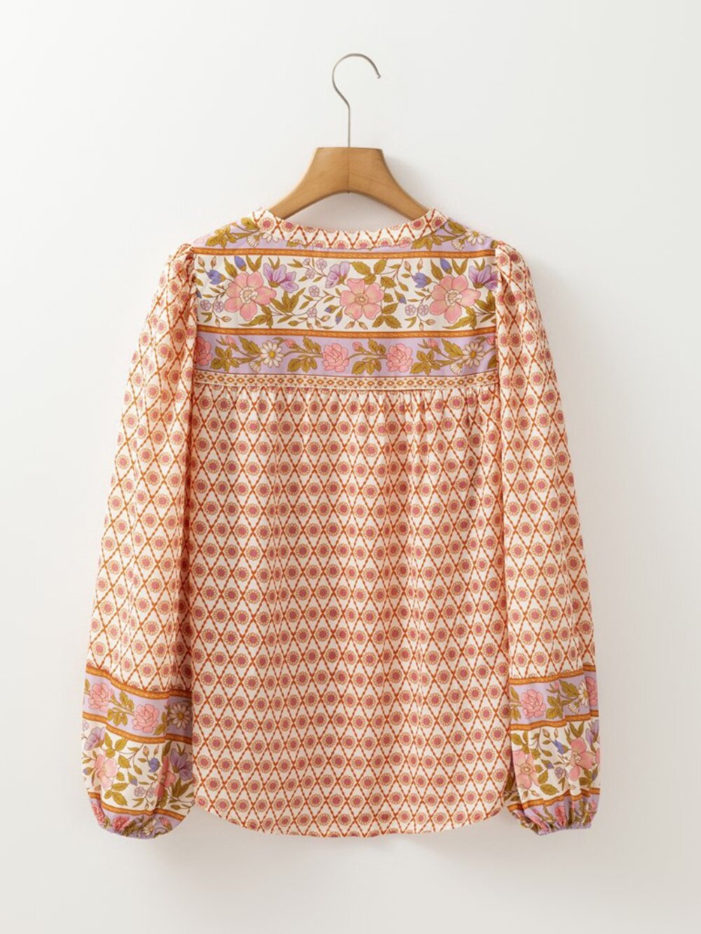 Multicolour Boho Floral Mixed Print Puff Sleeve Blouse - Picture 4 of 7